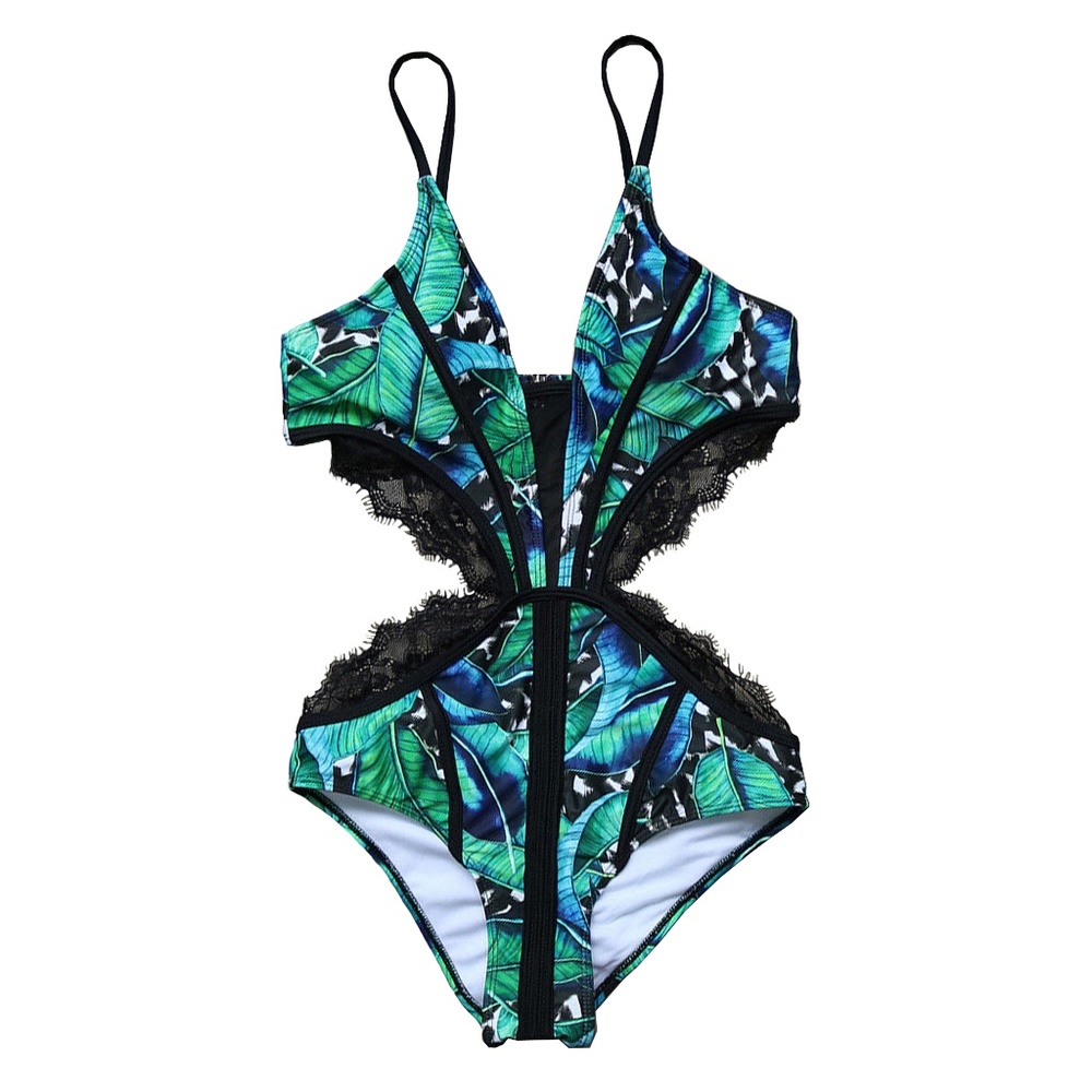 Beautiful tropical print Lace detail One-piece